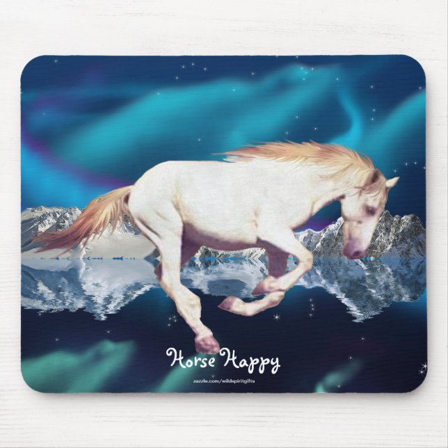 Alfombrilla De Ratón Mousepad de arte White Mustang y Aurora (Frente)