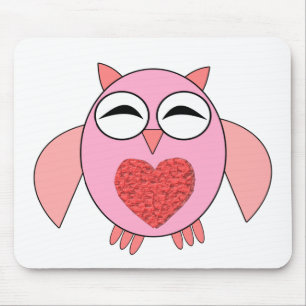Alfombrilla De Ratón Mousepad de búho de corazón de amor rosa