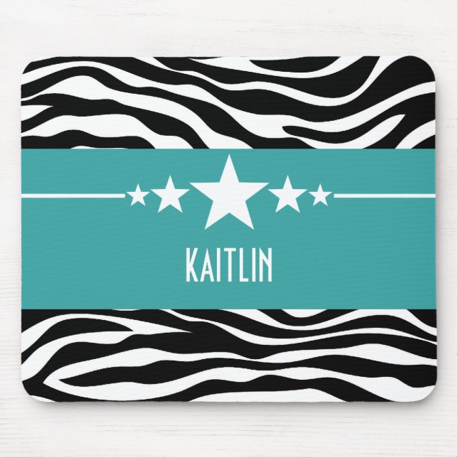Alfombrilla De Ratón Mousepad de cebra estrella verde azulada (Frente)