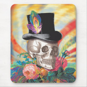 Alfombrilla De Ratón Mousepad de cráneo de sombrero superior psicodélic