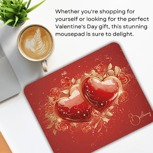 Alfombrilla De Ratón Mousepad de diseño de corazones 3D rojos y dorados