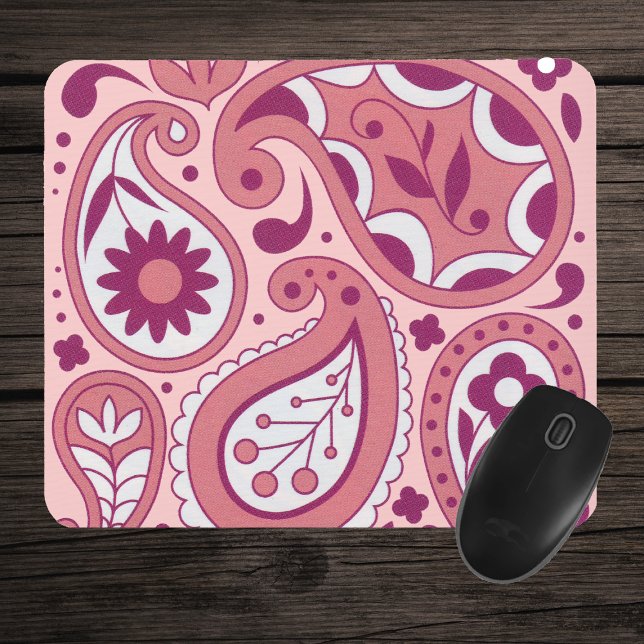Alfombrilla De Ratón Mousepad de flor rosa paisley (Pretty ornate paisley pattern with teardrops daisies in shades of pink and white on mousepad.)