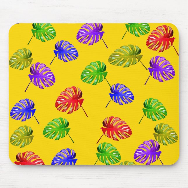 Alfombrilla De Ratón Mousepad de fondo amarillo de hojas tropicales (Frente)