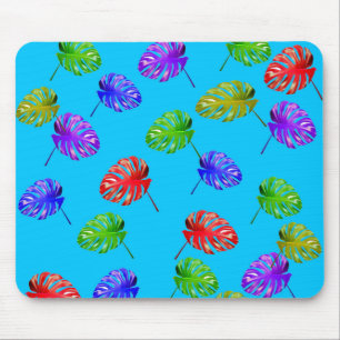 Alfombrilla De Ratón Mousepad de fondo azul de hojas tropicales
