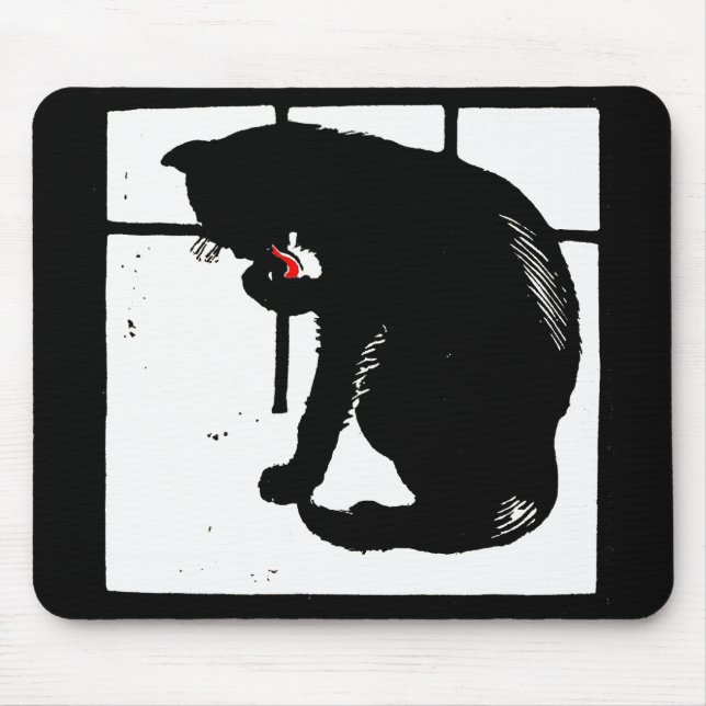 Alfombrilla De Ratón Mousepad de gato negro de madera victoriana (Frente)