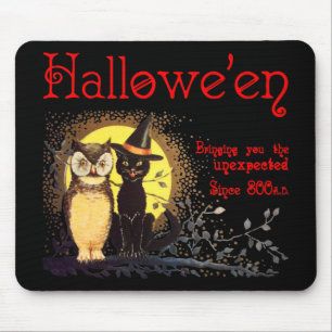 Alfombrilla De Ratón Mousepad de gato y búho de Halloween