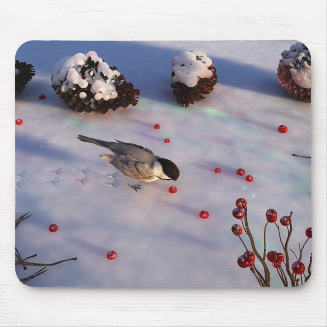 Alfombrilla De Ratón Mousepad de invierno de Chickadee (Frente)