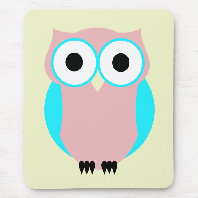 Alfombrilla De Ratón Mousepad De Lechuza Azul Y Rosa (Frente)