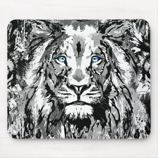 Alfombrilla De Ratón Mousepad de León Gris - Dibujo de Retrato de Cabez (Frente)