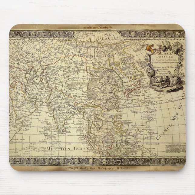 Alfombrilla De Ratón Mousepad de MAP mundial de 1700 ANTIGUO (Frente)