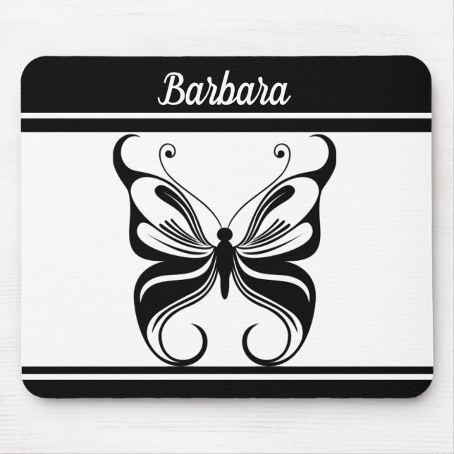 Alfombrilla De Ratón Mousepad de mariposa monocromo personalizado (Frente)