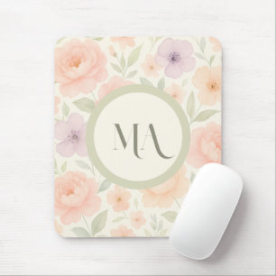 Alfombrilla De Ratón Mousepad de Monograma Floral Pastel - Personalizad