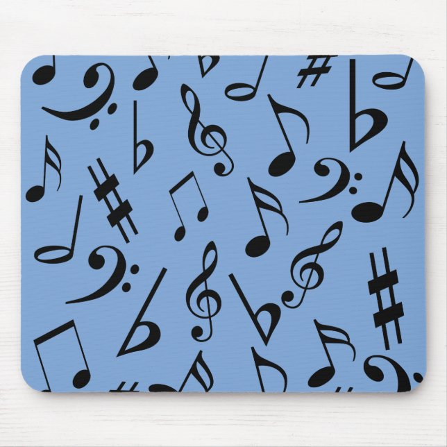 Alfombrilla De Ratón Mousepad de notas musicales - azul cielo y negro (Frente)