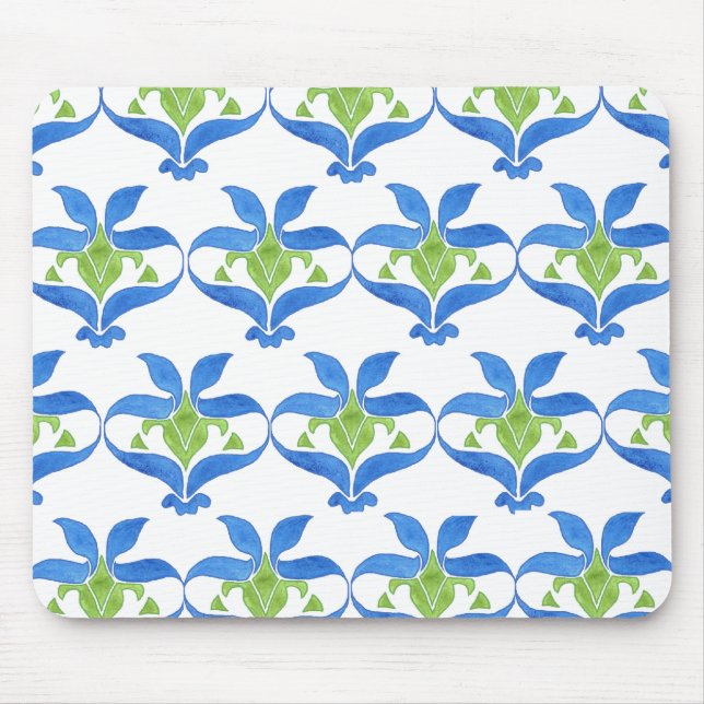 Alfombrilla De Ratón Mousepad de patrón azul, verde, blanco Art Nouveau (Frente)