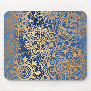 Alfombrilla De Ratón Mousepad de patrón de manala azul y dorado
