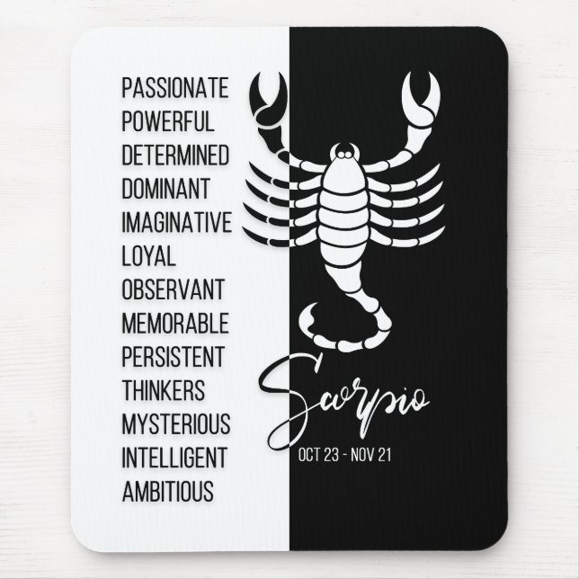 Alfombrilla De Ratón Mousepad de Rótulo Escorpio Zodiaco, blanco y negr (Frente)