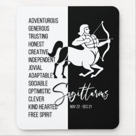 Alfombrilla De Ratón Mousepad de Rótulo Sagittarius Zodiac, blanco y ne