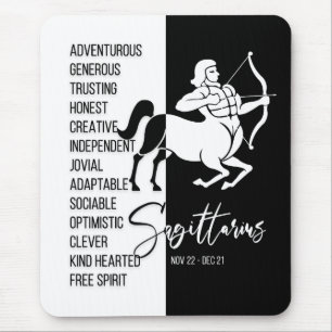 Alfombrilla De Ratón Mousepad de Rótulo Sagittarius Zodiac, blanco y ne