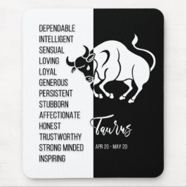 Alfombrilla De Ratón Mousepad de Rótulo Taurus Zodiac, blanco y negro