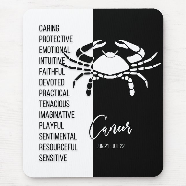 Alfombrilla De Ratón Mousepad de Rótulo Zodiaco contra el cáncer, negro (Frente)