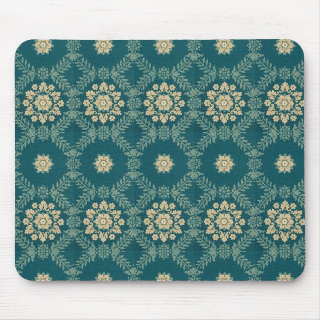 Alfombrilla De Ratón Mousepad de tela floral Verde azulada y beige vint (Frente)