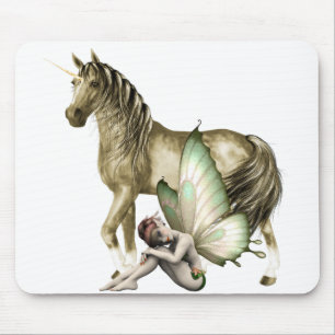 Alfombrilla De Ratón Mousepad de unicornio dorado y hadas Shy