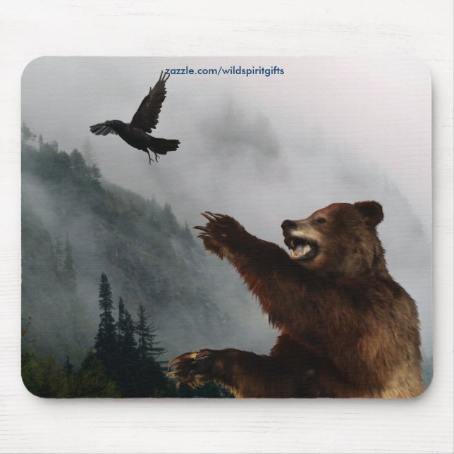 Alfombrilla De Ratón Mousepad de vida salvaje Grizzly Bear & Raven Fant (Frente)