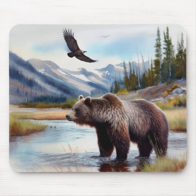 Alfombrilla De Ratón Mousepad de vida silvestre Grizzly Eagle (Frente)