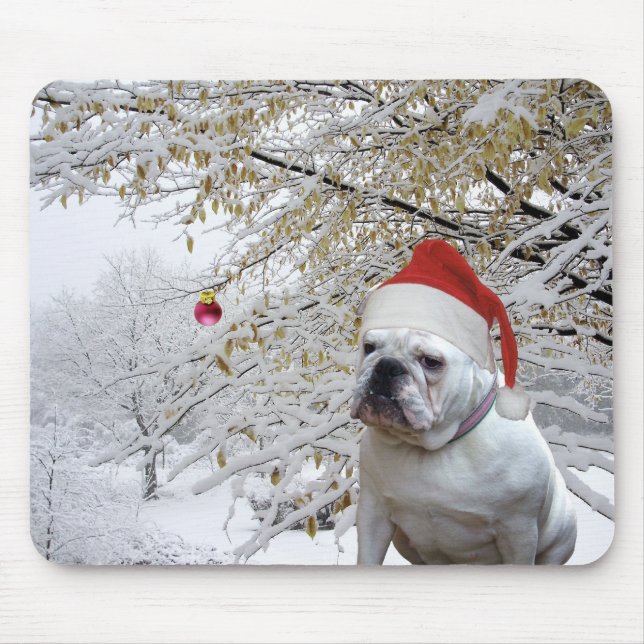 Alfombrilla De Ratón Mousepad del bulldog del navidad blanco (Frente)