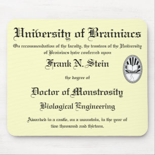 Alfombrilla De Ratón Mousepad del diploma de Franknstein