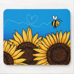 Alfombrilla De Ratón mousepad del girasol del rastro de la abeja
