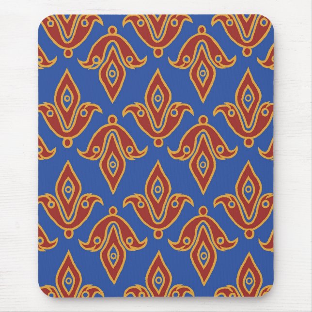 Alfombrilla De Ratón Mousepad elegante, rojo, oro, azul de flores de Ly (Frente)