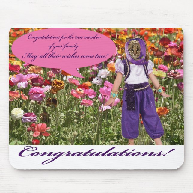 Alfombrilla De Ratón mousepad. felicitaciones. ocelot/genie (Frente)