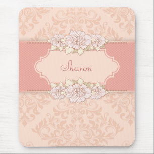 Alfombrilla De Ratón Mousepad floral adamascado rosa