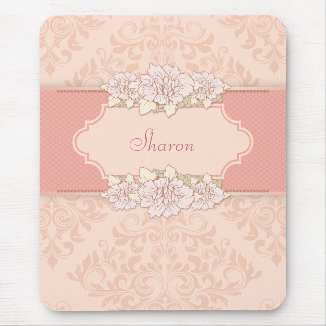Alfombrilla De Ratón Mousepad floral adamascado rosa (Frente)