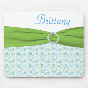 Alfombrilla De Ratón Mousepad floral azul y verde con nombre