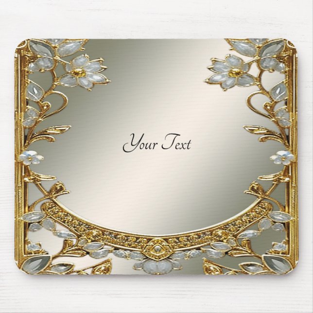 Alfombrilla De Ratón Mousepad floral blanco ornato de oro (Frente)