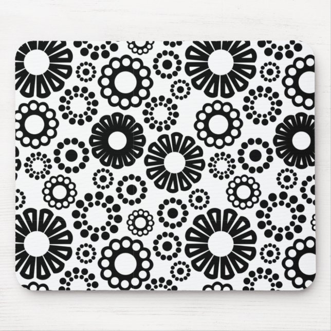 Alfombrilla De Ratón Mousepad floral blanco y negro (Frente)