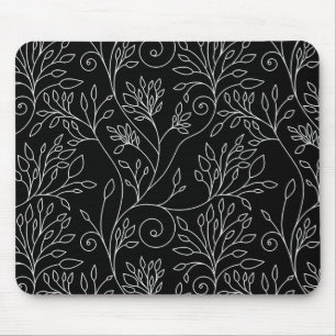 Alfombrilla De Ratón Mousepad floral blanco y negro