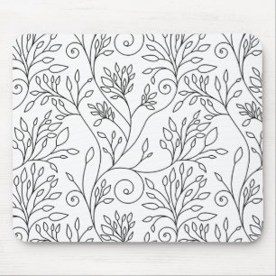 Alfombrilla De Ratón Mousepad floral blanco y negro