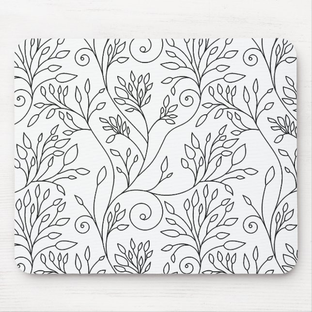 Alfombrilla De Ratón Mousepad floral blanco y negro (Frente)