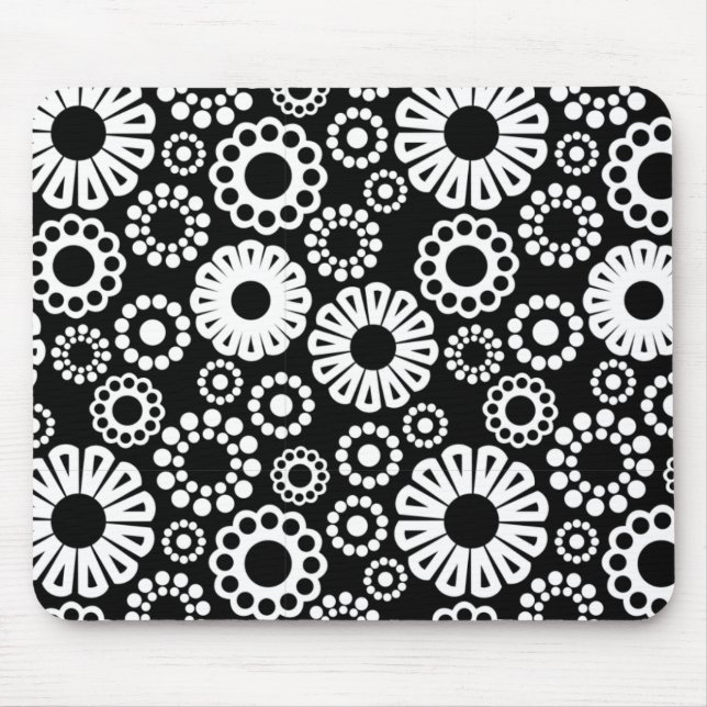 Alfombrilla De Ratón Mousepad floral blanco y negro (Frente)