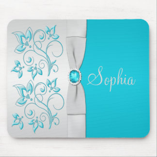 Alfombrilla De Ratón Mousepad floral de agua y plata