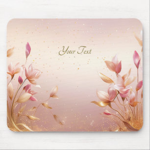 Alfombrilla De Ratón Mousepad floral de hojas doradas rosadas