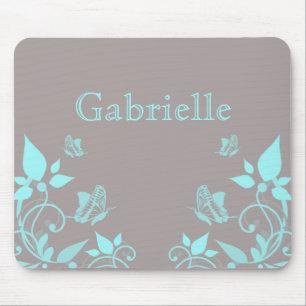 Alfombrilla De Ratón Mousepad floral de mariposa Aqua