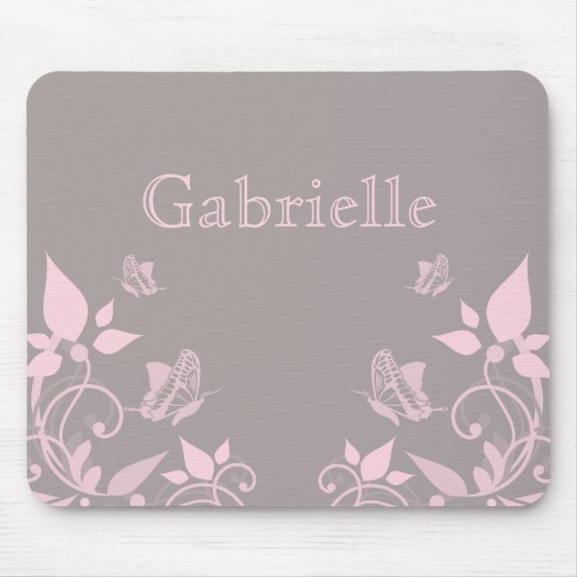 Alfombrilla De Ratón Mousepad floral de mariposa rosa (Frente)