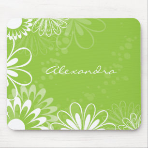 Alfombrilla De Ratón Mousepad floral del verde lima y blanco