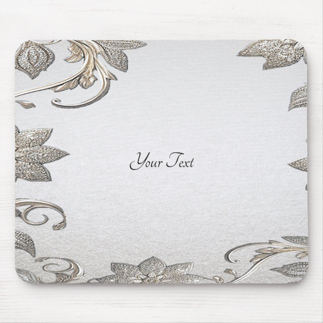 Alfombrilla De Ratón Mousepad floral dorado plateado (Frente)