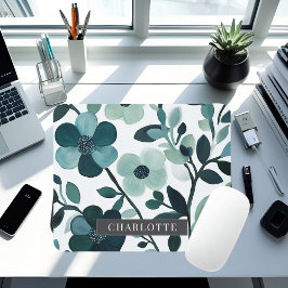 Alfombrilla De Ratón Mousepad floral elegante de Blue Aqua