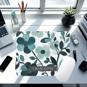 Alfombrilla De Ratón Mousepad floral elegante de Blue Aqua